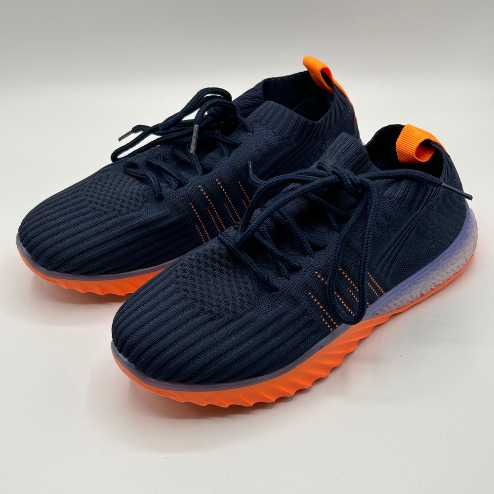 Danskin Positive Womens 7 Navy Blue Orange Neon Knit Vegan Athletic Sneakers